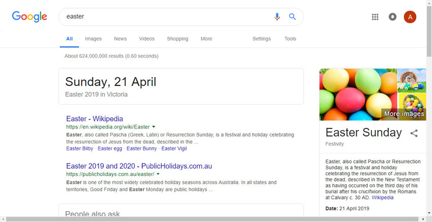 Searching Google for Easter
