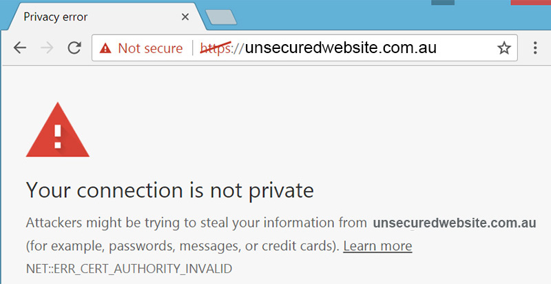 Google chrome unsecure website warning